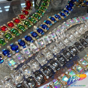 Fancy Colored Rhinestone Trimming, Crystal Rhinestone Banding by the Yard, YH-091