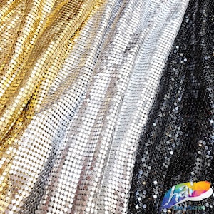 Metallic Chain Mail Mesh Fabric, Gold Mesh Sheet, Silver Aluminum Mesh, Shiny Rose Gold Metal Sequin Fabric by Full or Half Piece