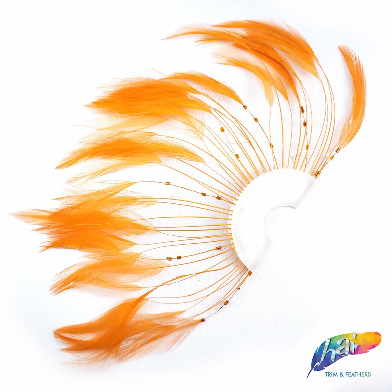 Individual Bleached Dyed Hackle Feather Pinwheel for Hats and Headpieces Colorful Half Pinwheel Stripped Hackle Feathers Sold by Piece