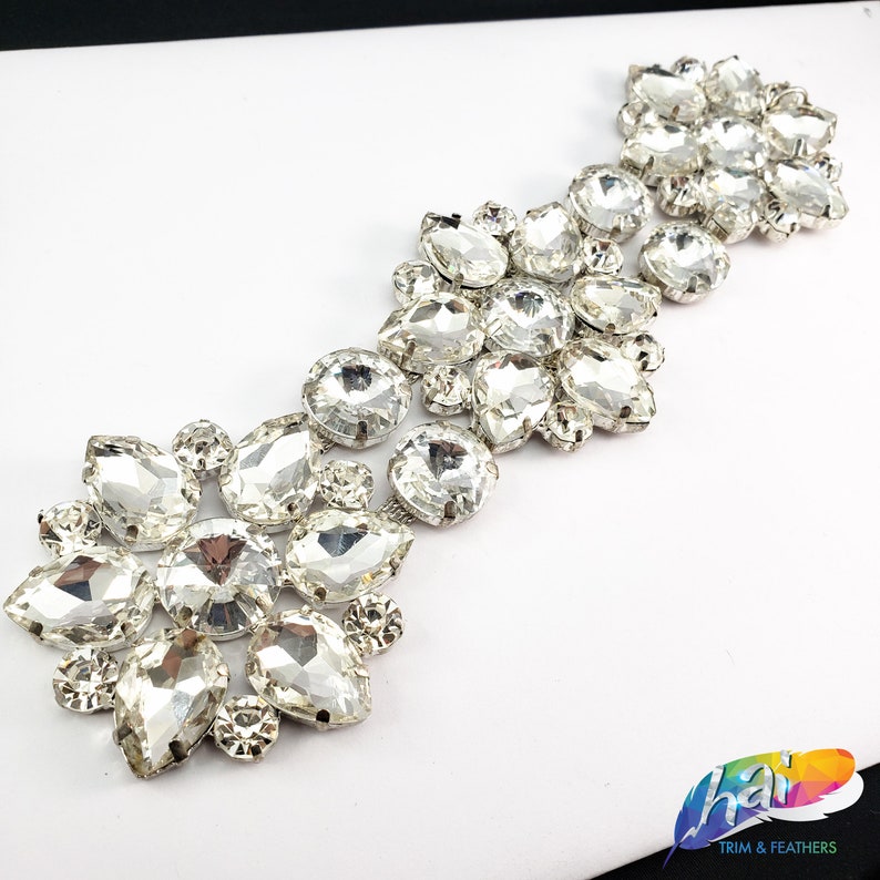Rhinestone Applique on Metal Settings Wedding Formal Prom Crystal Patch Silver Crystal Glass Rhinestone Motif on Metal Settings QLD13-29