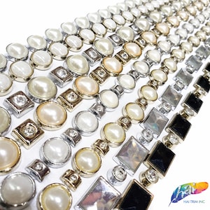Silver Rhinestone Plastic Stud Trim, Gold Plastic Trim w/ Acrylic Stones, Decorative Trim Acrylic Banding by the yard, PST-021-022-023-024