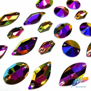 Metallic AB Resin Rhinestones Purple Red Green Stones AB Sew On Iridescent Different Shapes Crystals Gems with Holes by the Pack Color A image 4