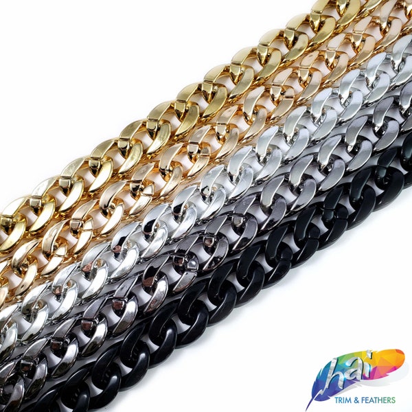 Garniture de chaîne métallique dorée, chaîne en plastique argentée, maillon de chaîne en bronze à canon, bande de chaîne de collier, garniture de chaîne légère Vendue à l'unité, CH-129