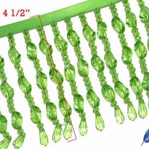 2 1/2&quot; & 4 1/2&quot; Beaded Fringe / Beaded Tassle by the Yard, Round Beaded Fringe w/ Ribbon for Dance Broadway Performance Costumes, FR-009