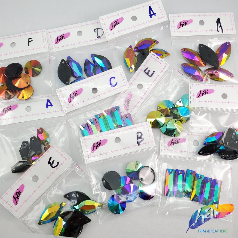 Metallic AB Resin Rhinestones Purple Red Green Stones AB Sew On Iridescent Different Shapes Crystals Gems with Holes by the Pack Color A
