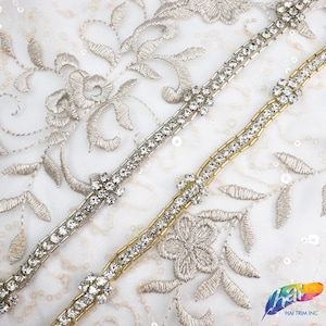 Beaded Crystal Rhinestone Trimming, Wedding Elegant Formal Rhinestone Trim, Rhinestone Trim by the piece (1 yard), BRT-003