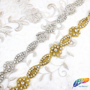 Beaded Crystal Rhinestone Trimming, Wedding Elegant Formal Rhinestone Trim, Rhinestone Trim by the piece (1 yard), BRT-006