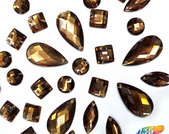 Loose Brown Resin Rhinestones Smoked Topaz Sew On Stones Different Shapes Crystals Gems with Holes by the Pack DD54