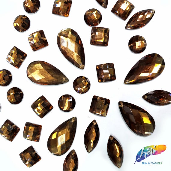 Sew-On Rhinestone Flatback Beads – Light Smoked Topaz Crystal Crafts (Various Sizes)