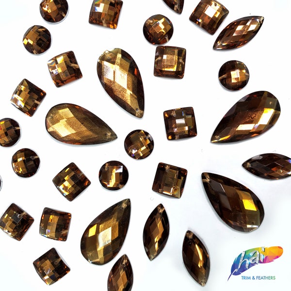 Loose Brown Resin Rhinestones Smoked Topaz Sew On Stones Different Shapes Crystals Gems with Holes by the Pack DD54