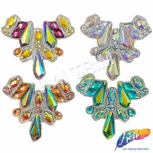Multicolor Gel-Back Rhinestone Appliques, Colored Iron-on Crystal Rhinestone Patches for Carnival Broadway Dance Costumes, IRA-117