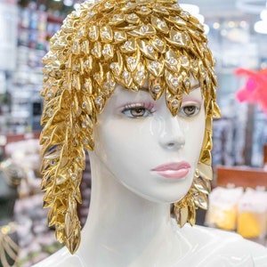 Gouden en zilveren drakenschaal strass ketting hoofdjurk, plastic hoofdketting, gouden haarketting sieraden, unieke modepruiken, festivalhoofddeksel