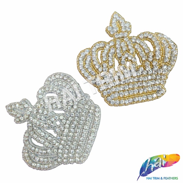 Crown Beaded Rhinestone Applique, Wedding Formal Prom Crystal Patch, RA-245