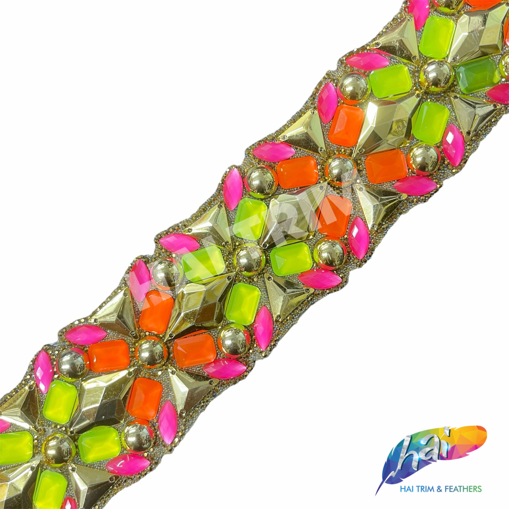 2 1/4" Multicolorido Neon Strass Ferro em Acabamento, Faixa de Pedra Neon Strass por metro, Multicolorido Fantasia Ferro em Acabamento, IRT-123