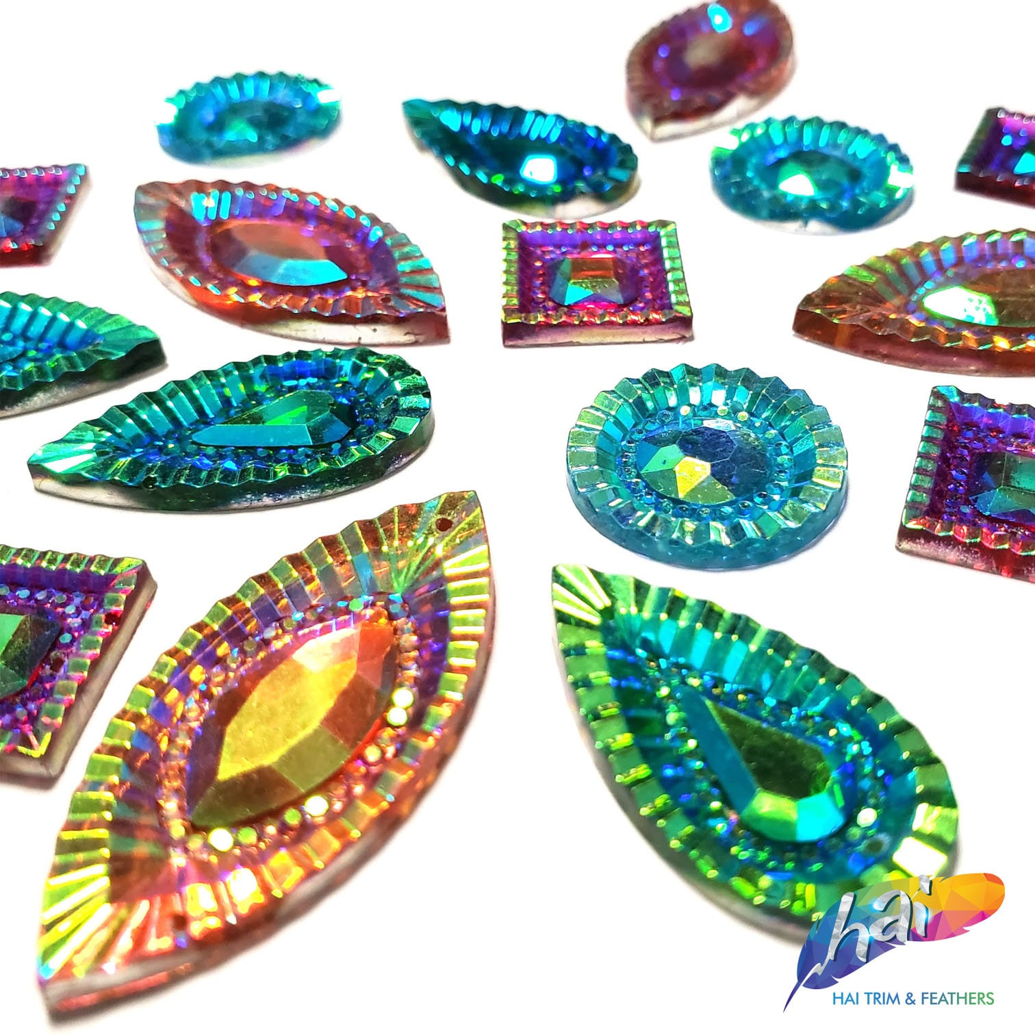 Resin Cab - Teardrop Thin, Peacock Eye Resin Cab - Teardrop Thin, Peacock Eye