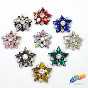 2 stuks kleurrijke strass-sterappliqué, kristalglas druppelvormige sterpatch op vilt, motieven voor hoeden, verkocht per set (2 stuks), BA-083