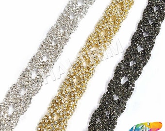 Crystal Rhinestone Trimming, Wedding or Formal Rhinestone Trim, Braided Rhinestone Banding, Rhinestone Trim by the yard, RT-015