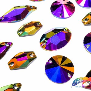 Metallic AB Resin Rhinestones Purple Red Green Stones AB Sew On Iridescent Different Shapes Crystals Gems with Holes by the Pack Color A image 5