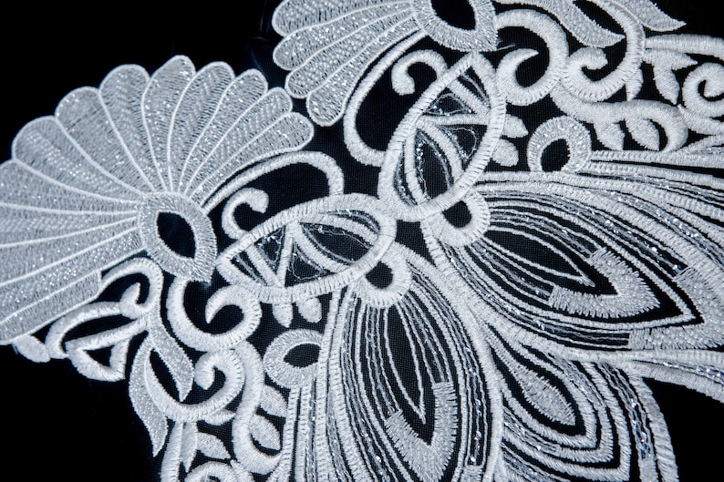 Bodice Applique for Formal Wear PD2308-2-430 Beaded Sequins Wedding Embroidered Patch White Lace Applique