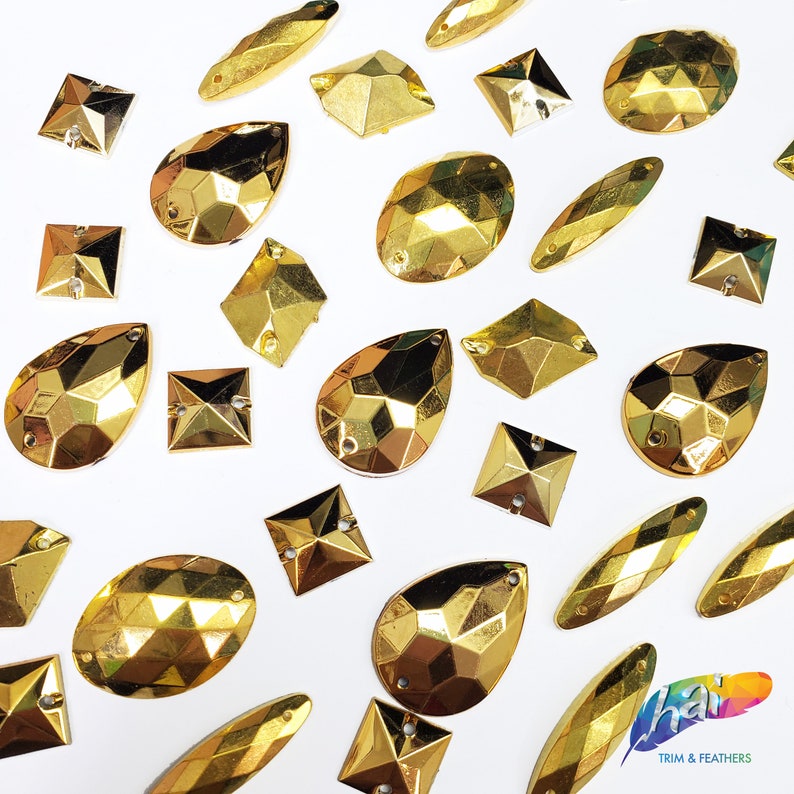 Metallic Gold Resin Rhinestones Sew on Stones Different Shapes Metal ...