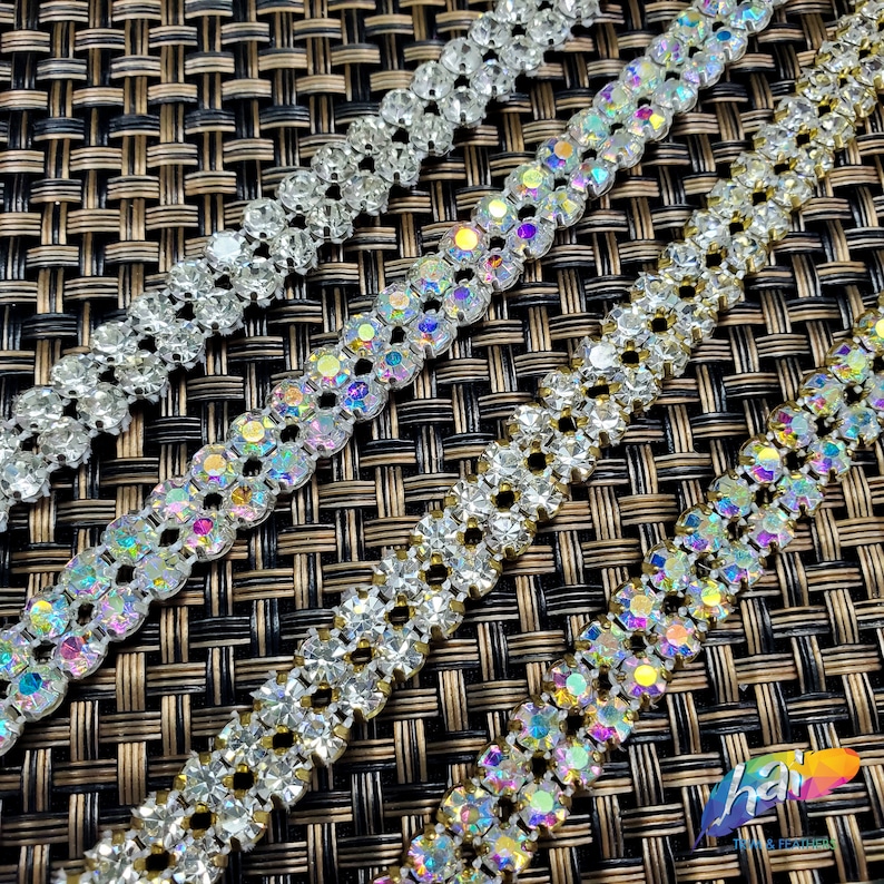 Double Row Rhinestone Chain 2-row Crystal Rhinestone Trim, Two-row Gold Chain Trim, Double Row ...