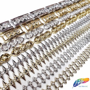 Bordure en plastique argentée avec strass, Bordure en plastique dorée avec pierres acryliques, Bordure décorative en acrylique par mètre, PST-009-010-011-012
