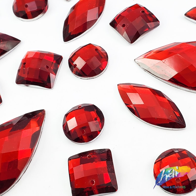 Smooth Red Rhinestone Loose Dark Red Resin Rhinestones Sew on Stones Different Shapes ...