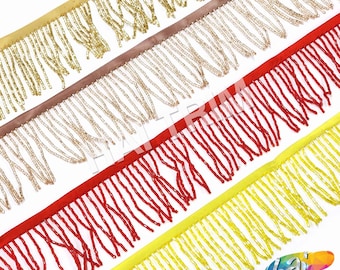 2&quot; Beaded Fringe by the Yard, Colored Bugle Beaded Fringe w/ Ribbon, Beaded Tassel Fringe Trim for Dance Performance Costumes, FR-011