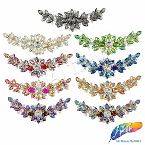 SALE! Colored Rhinestone Applique, Fancy Beaded Patch, Glass Stones Metal Medallion for Dance Costumes, YH-104