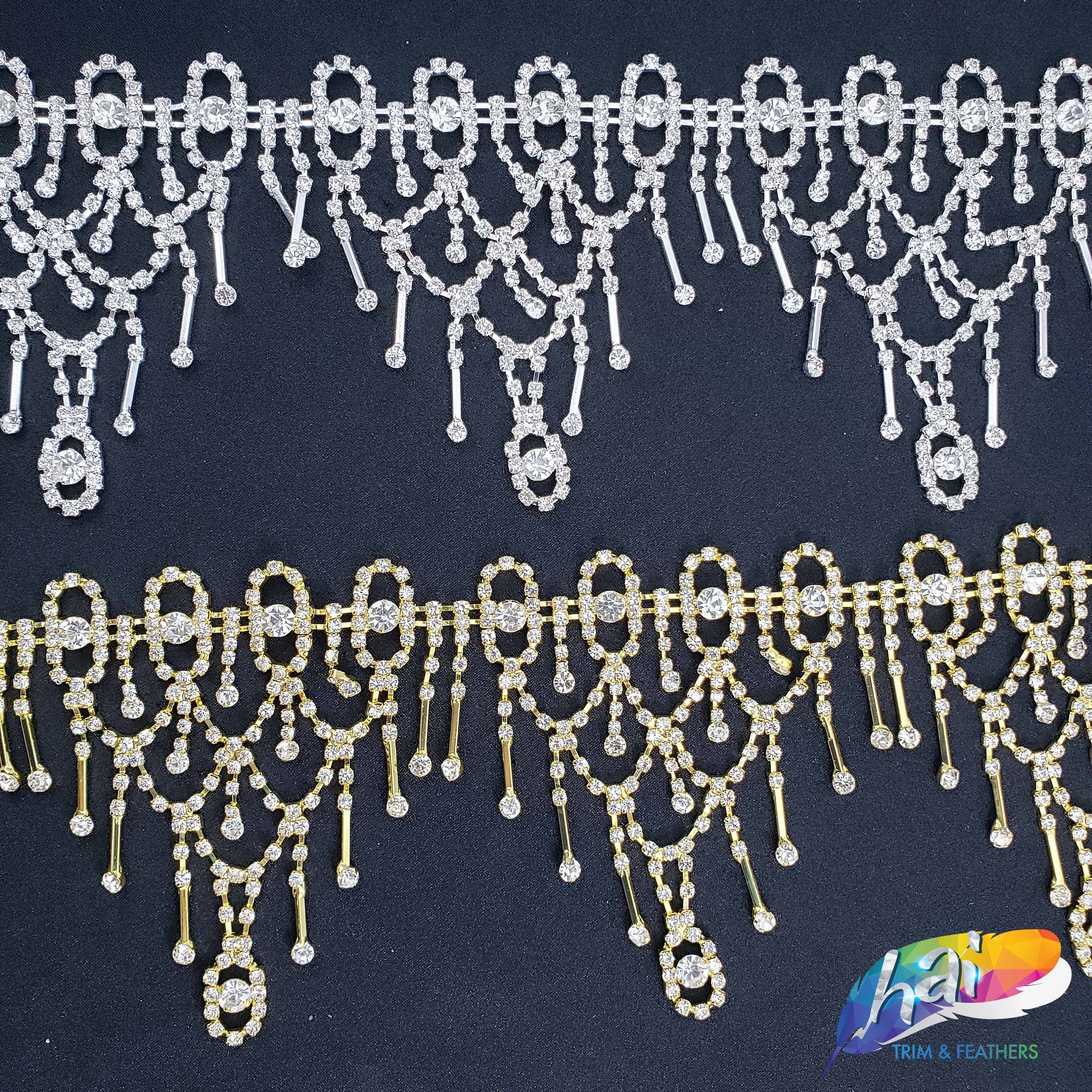 Gold Crystal Rhinestone Fringe, Silver Crystal Rhinestone Dangling