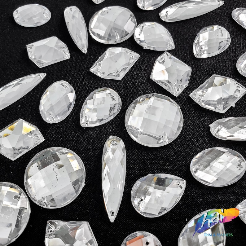 Clear Acrylic Rhinestones Crystal Sew on Stones Different Shapes White ...