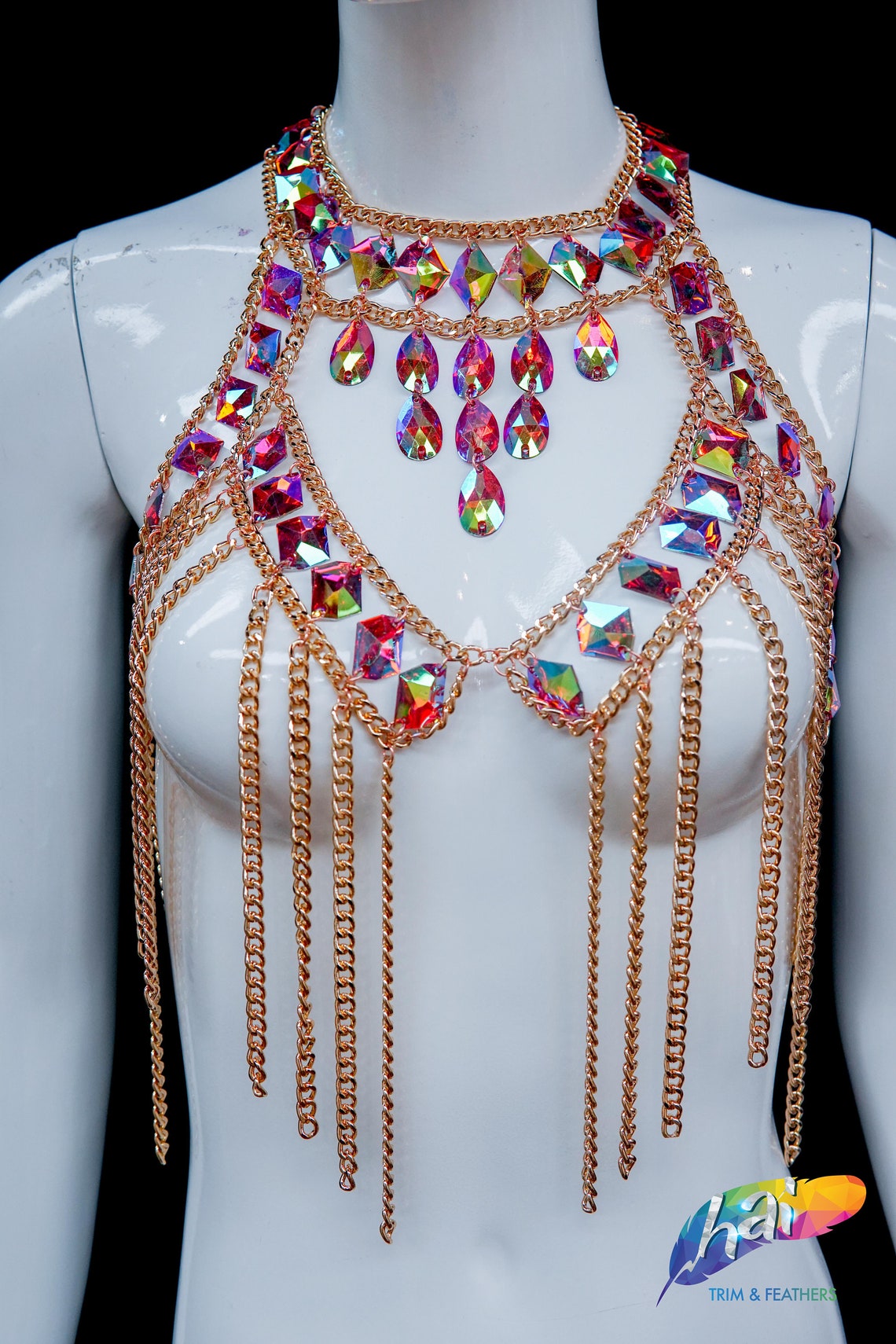 Gold Chain Dress, Rhinestone Chain Dress, Dancer Jewelry, Red Festival ...