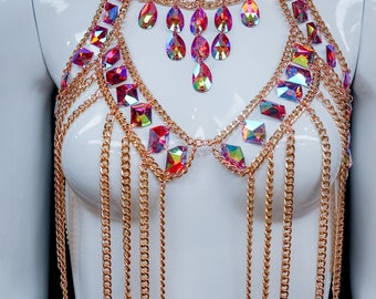 Gold Chain Dress, Rhinestone Chain Dress, Dancer Jewelry  display picture 3