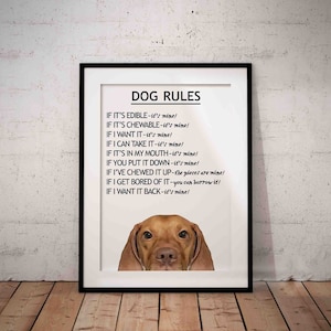 Funny Dog Rules Hungarian Vizsla Giclée Art Print With White Background, Cute, Fun Vizsla Art UNFRAMED