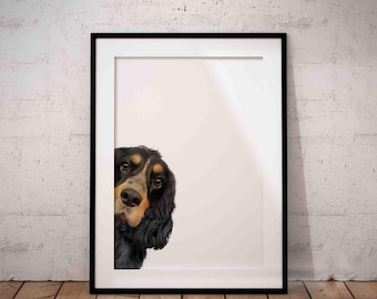 Cute Black and Tan Cocker Spaniel Giclée Art Print, Optional Personalisation with a name UNFRAMED