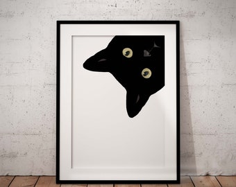 Peeking Black Cat Giclée Art Print With Optional Personalisation, Unframed