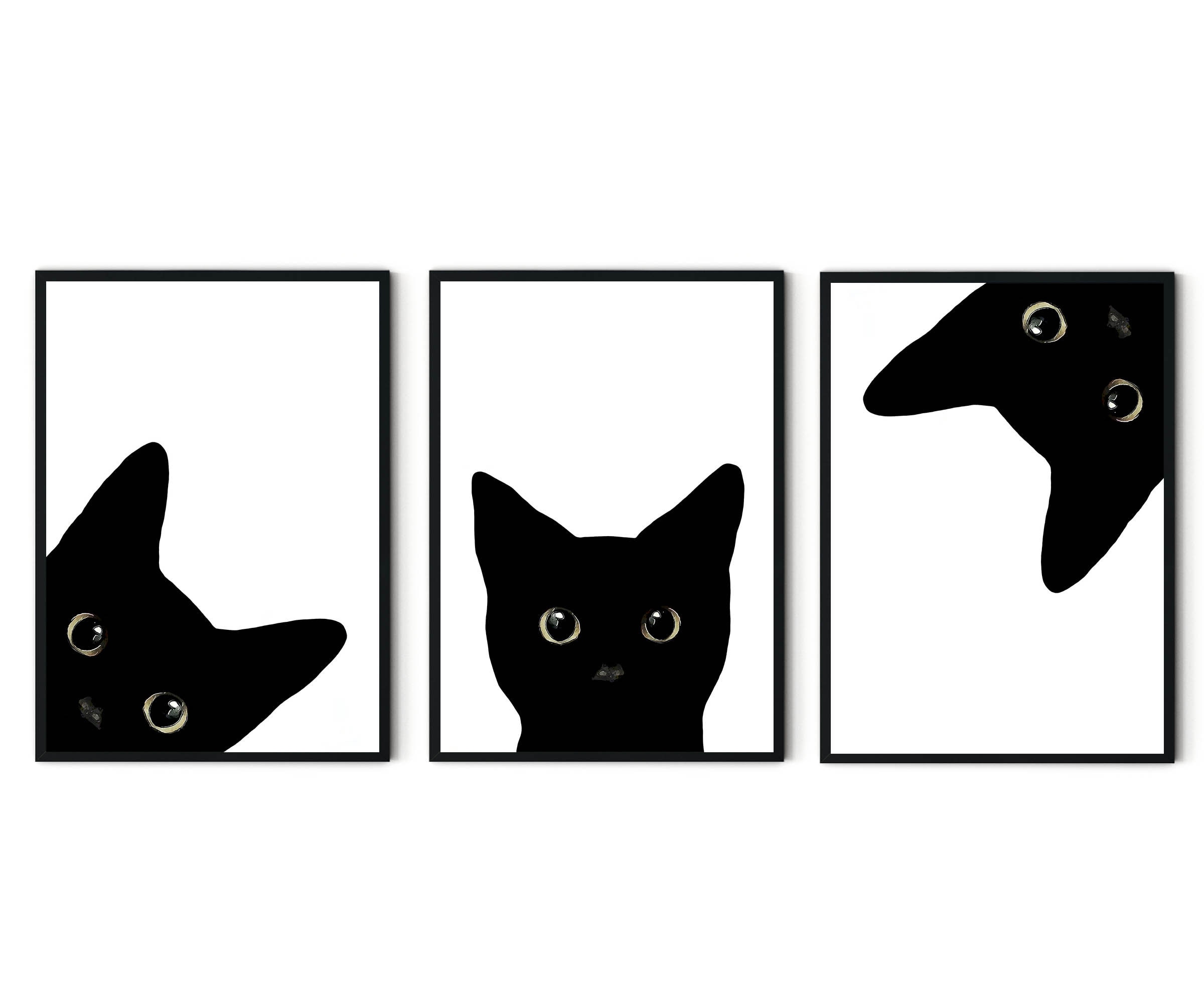 Peeking Black Cat Wall Art Set Of 3 Prints UNFRAMED - Etsy 日本