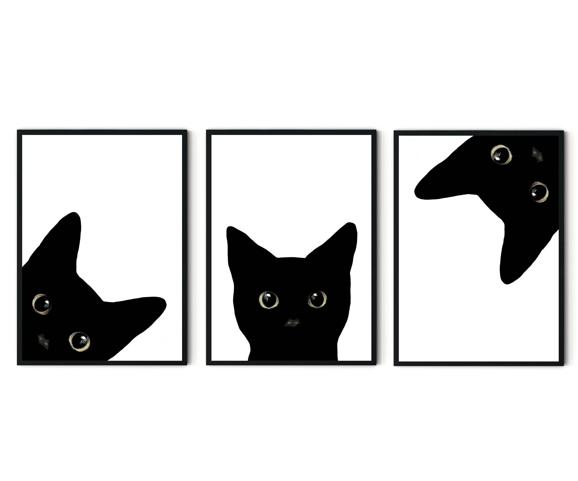 Peeking Black Cat Wall Art Set of 3 Prints UNFRAMED Etsy
