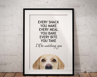 Every Meal You Make Yellow / Pale Yellow Labrador Giclée Art Print, Peeking, Cute Personalised Pet Art Print, UNFRAMED