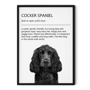 Cute, Fun Black Cocker Spaniel Definition Giclée Art Print With White ...
