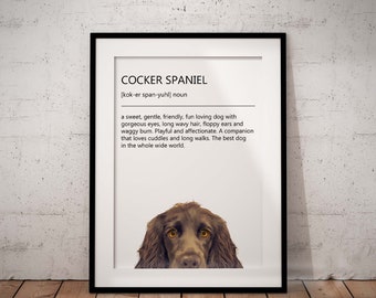 Cute, Fun Chocolate Brown Cocker Spaniel Definition Giclée Art Print With White Background, 3 Styles Available UNFRAMED