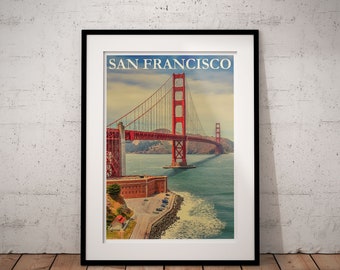 Vintage Travel Print, San Francisco Print, Remastered Print, San Francisco Poster, Travel Poster, Golden Gate Bridge, UNFRAMED