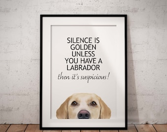 Silence Is Golden, Yellow / Pale Yellow Labrador Giclée Art Print, Peeking, Cute Personalised Pet Art Print, UNFRAMED