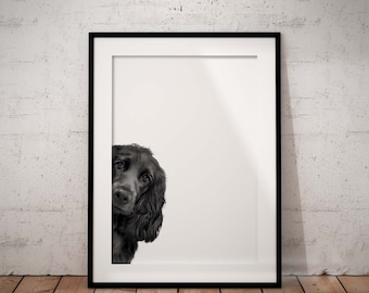 Black Cocker Spaniel Peeking Art Print, Dog Lover Gift (Unframed)