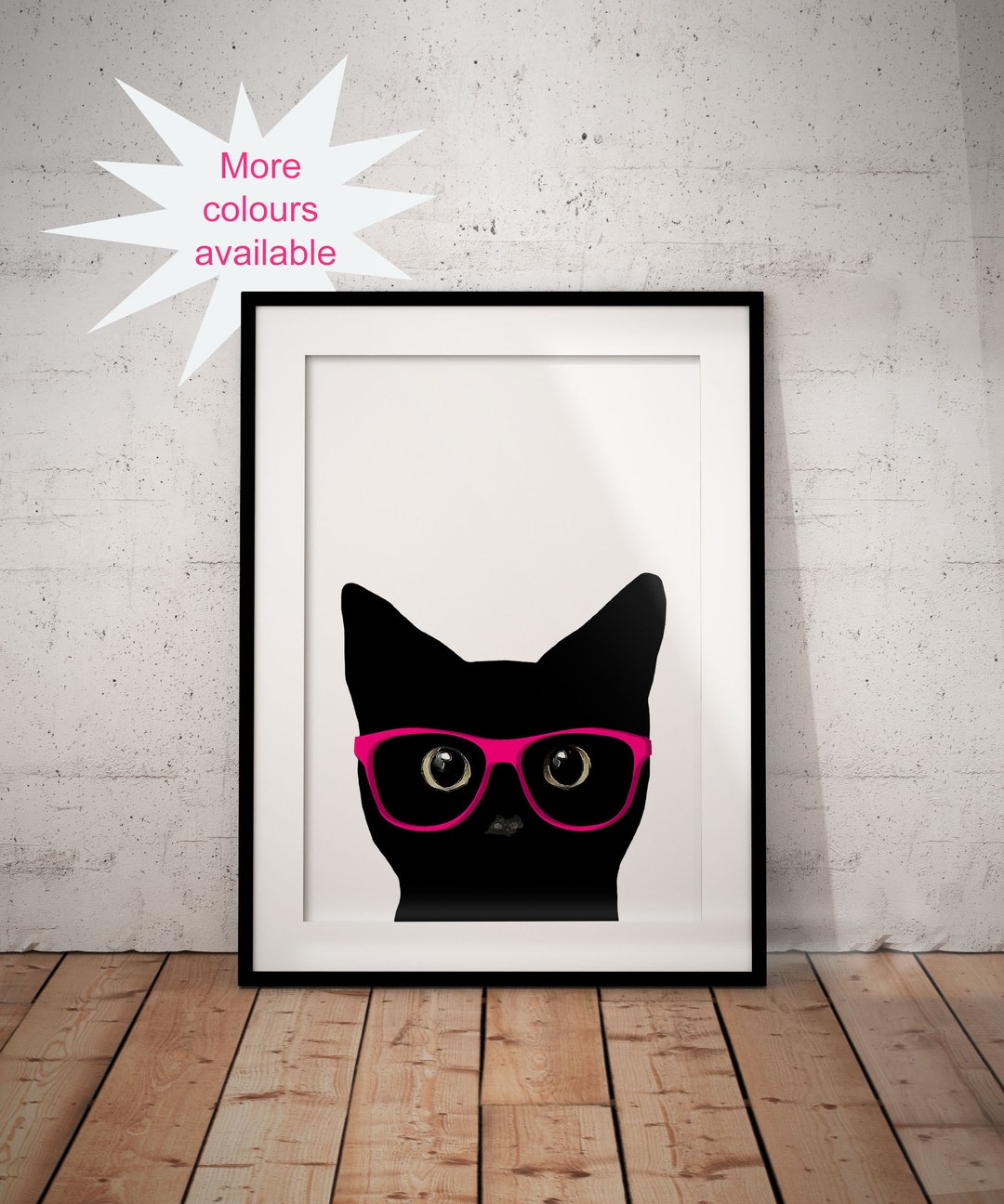 Fun Black Cat Print Cat Poster. Cat Glasses Art Print Cat Print Wall ...
