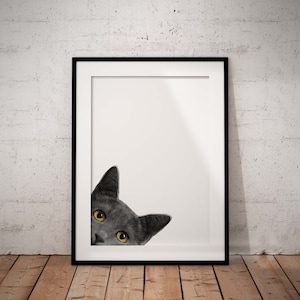 Peeking Grey Cat Giclée Art Print With Optional Personalisation, 4 Different Layouts Available - UNFRAMED