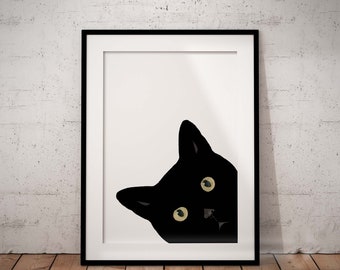 Peeking Black Cat Giclée Art Print With Optional Personalisation, Unframed