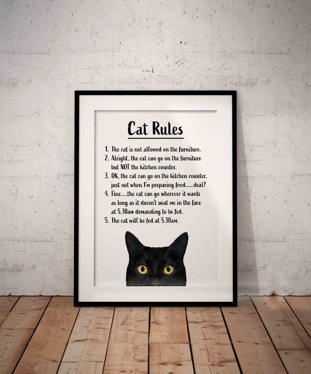 House Rules Fun Black Cat With White Background Giclée Art Print ...