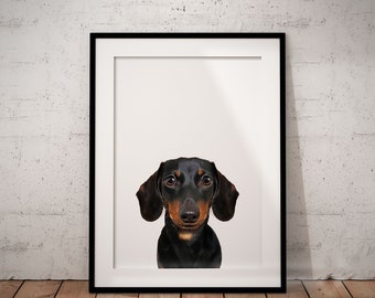 Black And Tan Sausage Dog Giclée Art Print, Dachshund Print, Personalised Pet Print, Unframed
