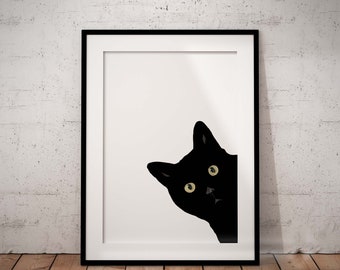 Cute, Fun Black Cat Giclée Art Print With Optional Personalisation, UNFRAMED